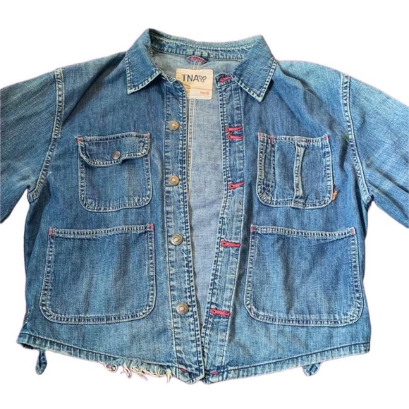 TNA Jackets & Blazers - TNA Y2k Denim Utility Jacket With Pink Accent Stitching & Cool Pockets- XS/S